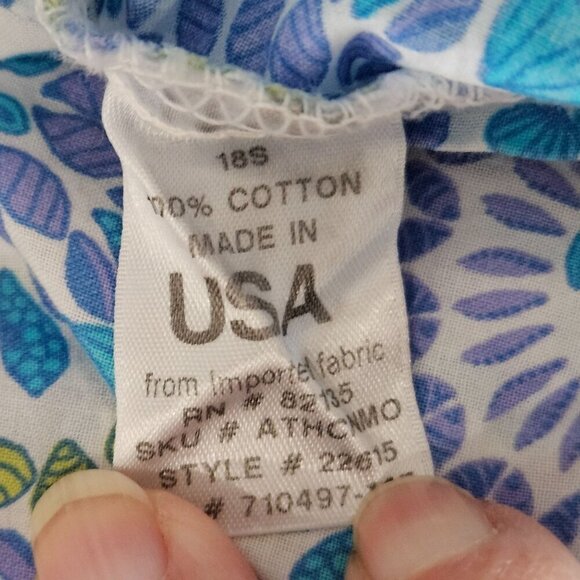 Fresh Produce XL Tunic Top Mosaic Shells Corine Blue Green Cotton Tie Neck - Picture 5 of 12